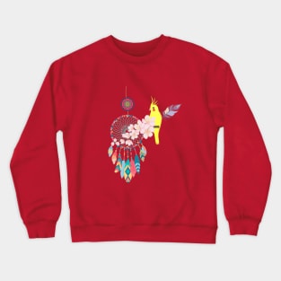 yellow bird and colorful dreamcatcher art Crewneck Sweatshirt